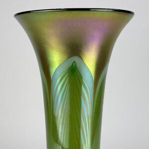 Hand Blown Iridescent Art Glass Decanter, Green & Pink